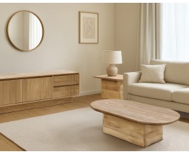 Luxusní retro sestava nábytku do obývacího pokoje Riga z masivního teakového dřeva v naturální světle hnědé barvě