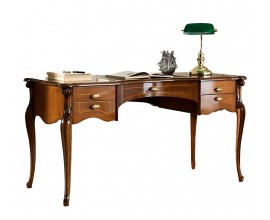 Rustik&aacute;ln&iacute; luxusn&iacute; psac&iacute; stůl Pasiones z masivn&iacute;ho dřeva a vyřez&aacute;van&yacute;mi nožičkami s pěti z&aacute;suvkami 150cm