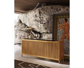 Luxusní moderní obdélníkový příborník Tallin s vroubkovanými dvířky a mramorovou deskou z dubového dřeva 190 cm