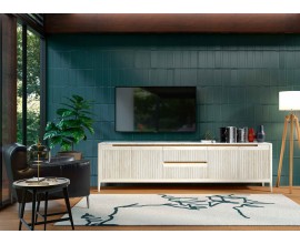 Luxusn&iacute; modern&iacute; čtyřdveřov&yacute; TV stolek Tallin s vroubkovan&yacute;m čelem s mramorovou deskou 231 cm