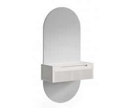 Luxusn&iacute; modern&iacute; n&aacute;stěnn&eacute; ov&aacute;ln&eacute; zrcadlo Tallin z masivn&iacute;ho dřeva s b&iacute;lou z&aacute;suvkou a mramorovou deskou 165 cm