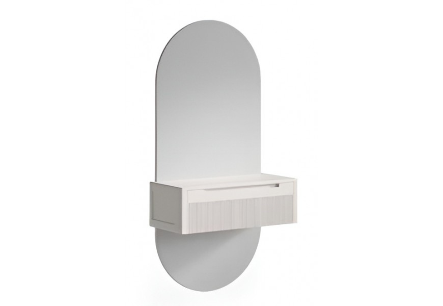 Luxusn&iacute; modern&iacute; n&aacute;stěnn&eacute; ov&aacute;ln&eacute; zrcadlo Tallin z dubov&eacute;ho dřeva s b&iacute;lou z&aacute;suvkou a mramorovou deskou 165 cm