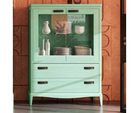 Luxusní venkovský dvoudveřový příborník Quebec z masivního dřeva v zelené barvě se zásuvkami 141 cm
