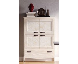 Luxusní venkovský obdélníkový příborník Quebec v krémové barvě s patinou a měděnými úchyty 142 cm