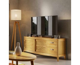 Luxusn&iacute; venkovsk&yacute; obd&eacute;ln&iacute;kov&yacute; televizn&iacute; TV stolek Quebec se dvěma posuvn&yacute;mi dv&iacute;řky a dvěma z&aacute;suvkami 164 cm