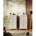 Luxusn&iacute; modern&iacute; vysok&aacute; komoda Genova z masivn&iacute;ho dřeva s pěti z&aacute;suvkami a vyřez&aacute;van&yacute;ma nohama 132 cm