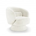 Stylové otočné moderní křeslo Elain v kulatém tvaru s bouclé bílým potahem s podstavou ve tvaru seříznutého kužele