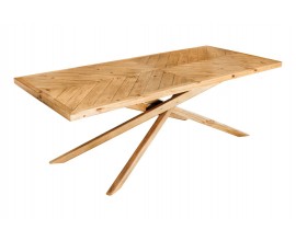 Stylov&yacute; masivn&iacute; venkovsk&yacute; obd&eacute;ln&iacute;kov&yacute; j&iacute;deln&iacute; stůl Arix v hněd&eacute; barvě s překř&iacute;žen&yacute;mi nožičkami a parkertov&yacute;m designem 200 cm