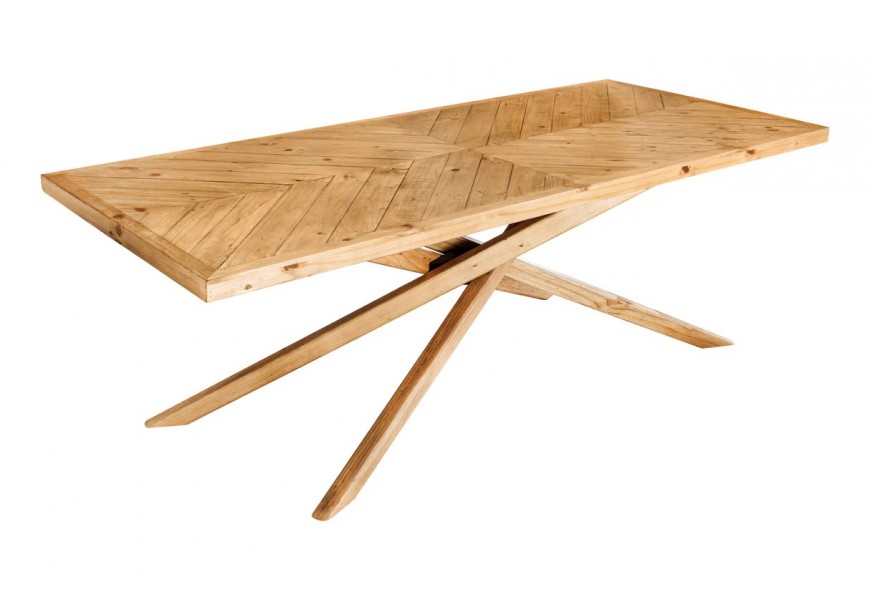 Stylov&yacute; masivn&iacute; venkovsk&yacute; obd&eacute;ln&iacute;kov&yacute; j&iacute;deln&iacute; stůl Arix v hněd&eacute; barvě s překř&iacute;žen&yacute;mi nožičkami a parkertov&yacute;m designem 200 cm