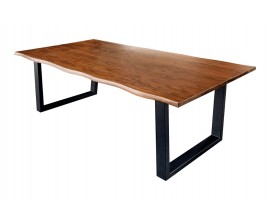 Industriální obdélníkový masivní jídelní stůl Maron Miel v hnědé barvě s černými kovovými nožičkami 200 cm