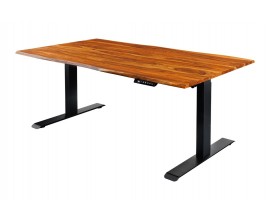 Industri&aacute;ln&iacute; psac&iacute; stůl Mammut s v&yacute;&scaron;kově nastaviteln&yacute;m mechanismem z masivn&iacute;ho ak&aacute;ciov&eacute;ho dřeva v hněd&eacute; barvě s černou kovovou konstrukc&iacute;
