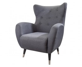 Modern&iacute; designov&eacute; křeslo Bolte s &scaron;ed&yacute;m potahem s chesterfield pro&scaron;&iacute;v&aacute;n&iacute;m 106 cm