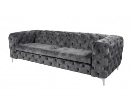 Luxusn&iacute; chesterfield tř&iacute;m&iacute;stn&aacute; sedačka Modern Barock v tmavě &scaron;ed&eacute; barvě se sametov&yacute;m potahem 240cm