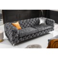 Luxusn&iacute; chesterfield tř&iacute;m&iacute;stn&aacute; sedačka Modern Barock v tmavě &scaron;ed&eacute; barvě se sametov&yacute;m potahem 240cm