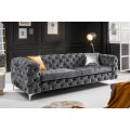 Luxusn&iacute; chesterfield tř&iacute;m&iacute;stn&aacute; sedačka Modern Barock v tmavě &scaron;ed&eacute; barvě se sametov&yacute;m potahem 240cm