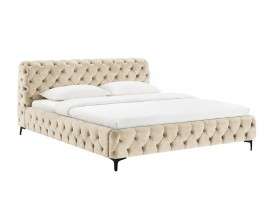 Glamour sametov&aacute; b&eacute;žov&aacute; manželsk&aacute; postel Modern Barock s čalouněn&yacute;m r&aacute;mem a čelem s chesterfield pro&scaron;&iacute;v&aacute;n&iacute;m 235 cm