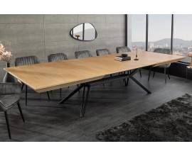 Industri&aacute;ln&iacute; obd&eacute;ln&iacute;kov&yacute; hněd&yacute; rozkl&aacute;dac&iacute; j&iacute;deln&iacute; stůl Gerant z masivn&iacute;ho dřeva s čern&yacute;mi kovov&yacute;mi nožičkami 320 cm