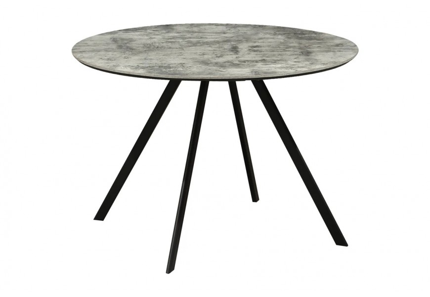 Industri&aacute;ln&iacute; kulat&yacute; kovov&yacute; j&iacute;deln&iacute; stůl Mefar s mramorov&yacute;m &scaron;ed&yacute;m designem s čern&yacute;mi nožičkami 100 cm