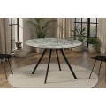 Industri&aacute;ln&iacute; kulat&yacute; kovov&yacute; j&iacute;deln&iacute; stůl Mefar s vrchn&iacute; mramorovou deskou v &scaron;ed&eacute; barvě s čern&yacute;mi nožičkami 120 cm