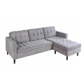 Moderní třímístná univerzální rohová sedačka Sallen v šedé barvě s manšestrovým mikrovláknovým potahem a čtvercovým prošíváním s vysokými černými nožičkami