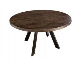 Industri&aacute;ln&iacute; masivn&iacute; kulat&yacute; j&iacute;deln&iacute; stůl Ivar s kovov&yacute;mi čern&yacute;mi nožičkami a mangovou deskou 120 cm