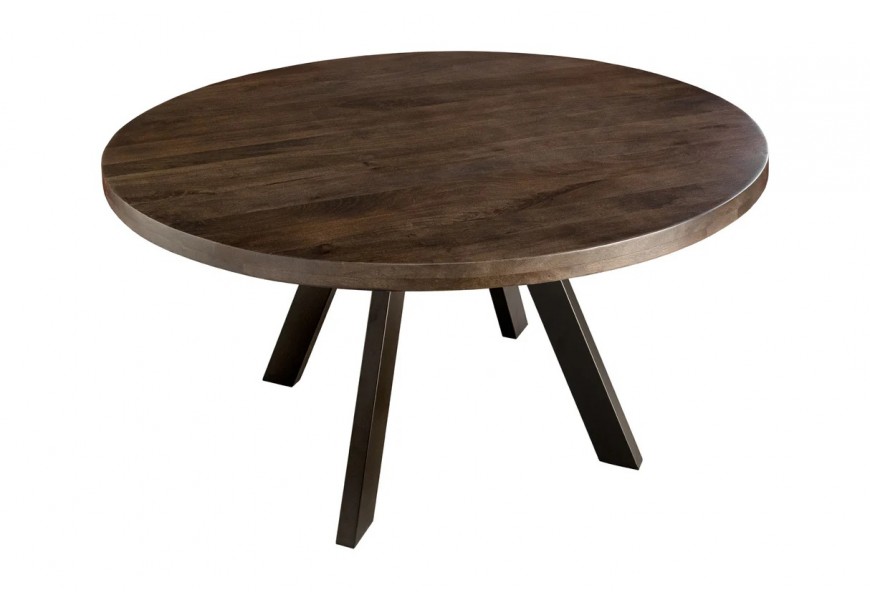 Industri&aacute;ln&iacute; masivn&iacute; kulat&yacute; j&iacute;deln&iacute; stůl Ivar s kovov&yacute;mi čern&yacute;mi nožičkami a mangovou deskou 120 cm