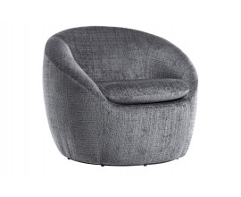 Art deco geometrick&eacute; křeslo Elias v kulat&eacute;m tvaru s otočn&yacute;m syst&eacute;mem s &scaron;ed&yacute;m žinylkov&yacute;m potahem