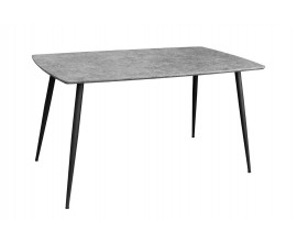 Modern&iacute; j&iacute;deln&iacute; stůl Maison v obd&eacute;ln&iacute;kov&eacute;m tvaru v &scaron;ed&eacute; barvě s mramorov&yacute;m designem a čern&yacute;mi nožičkami z kovu v obl&eacute;m tvaru