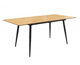 Modern&iacute; obd&eacute;ln&iacute;kov&yacute; j&iacute;deln&iacute; stůl Maison v obd&eacute;ln&iacute;kov&eacute;m tvaru s rozkl&aacute;dac&iacute; funkc&iacute; s vrchn&iacute; hnědou deskou z d&yacute;hovan&eacute;ho dubov&eacute;ho dřeva se zaoblen&yacute;mi rohy a čern&yacute;mi kovov&yacute;mi matn&yacute;mi nožičkami