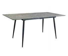 Industri&aacute;ln&iacute; obd&eacute;ln&iacute;kov&yacute; j&iacute;deln&iacute; stůl Maison s rozkl&aacute;dac&iacute; funkc&iacute; s obl&yacute;mi rohy a vrchn&iacute; deskou s designem mramoru v &scaron;ed&eacute; barvě s čern&yacute;mi nožičkami z kovu