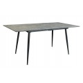 Industriální obdélníkový jídelní stůl Maison s rozkládací funkcí s oblými rohy a vrchní deskou s designem mramoru v šedé barvě s černými nožičkami z kovu