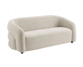 Designov&aacute; modern&iacute; sedačka Eliana pro 3 osoby ve světl&eacute; kr&eacute;mov&eacute; barvě s žinylkov&yacute;m potahem obl&eacute;ho tvaru s čern&yacute;ma nohama