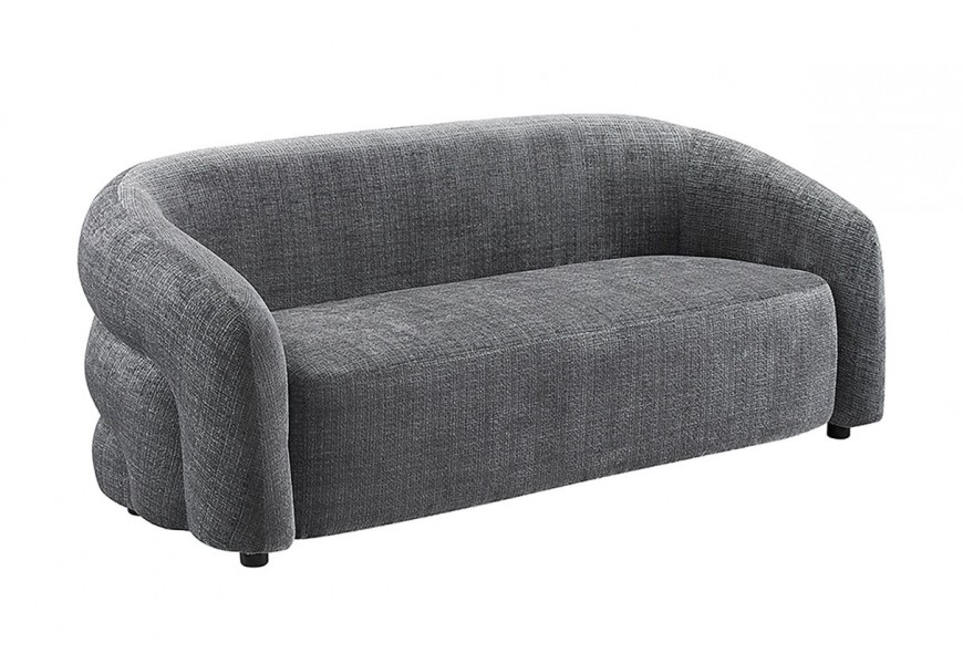 Moderní glamour oblá třímístná sedačka Eliana v tmavě šedém odstínu s žinylkovým potahem z mikrovlákna