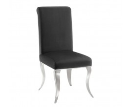 Designov&aacute; glamour j&iacute;deln&iacute; židle Modern Barock s chromov&yacute;mi kabriolov&yacute;mi nožičkami a s čern&yacute;m sametov&yacute;m potahem bez opěrek na ruce
