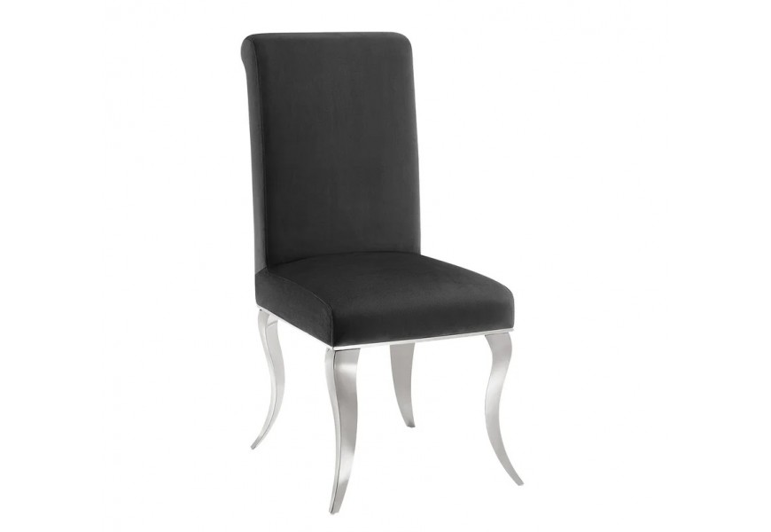 Designová glamour jídelní židle Modern Barock s chromovými kabriolovými nožičkami a s černým sametovým potahem bez opěrek na ruce