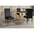 Designov&aacute; glamour j&iacute;deln&iacute; židle Gold Barock s kabriolov&yacute;mi nožičkami ve zlat&eacute; barvě a čern&yacute;m sametov&yacute;m potahem 105 cm