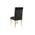 Designov&aacute; glamour j&iacute;deln&iacute; židle Gold Barock s kabriolov&yacute;mi nožičkami ve zlat&eacute; barvě a čern&yacute;m sametov&yacute;m potahem 105 cm