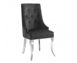 Modern&iacute; glamour j&iacute;deln&iacute; židle Modern Barock s kabriolov&yacute;ma nohama ve stř&iacute;brn&eacute; barvě z u&scaron;lechtil&eacute; oceli s čern&yacute;m potahem ze sametu a &uacute;chytkou na zadn&iacute; č&aacute;sti ve tvaru lvov&eacute; hlavy