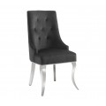 Moderní glamour jídelní židle Modern Barock s kabriolovýma nohama ve stříbrné barvě z ušlechtilé oceli s černým potahem ze sametu a úchytkou na zadní části ve tvaru lvové hlavy