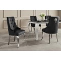 Designov&aacute; glamour j&iacute;deln&iacute; židle Modern Barock s chromov&yacute;ma nohama a čern&yacute;m sametov&yacute;m potahem s klepadlem 100 cm