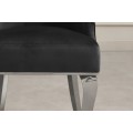 Designov&aacute; glamour j&iacute;deln&iacute; židle Modern Barock s chromov&yacute;ma nohama a čern&yacute;m sametov&yacute;m potahem s klepadlem 100 cm
