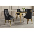 Designov&aacute; glamour j&iacute;deln&iacute; židle Gold Barock s kabriolov&yacute;ma nohama ve zlat&eacute; barvě a čern&yacute;m sametov&yacute;m potahem 100 cm