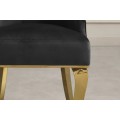 Designov&aacute; glamour j&iacute;deln&iacute; židle Gold Barock s kabriolov&yacute;ma nohama ve zlat&eacute; barvě a čern&yacute;m sametov&yacute;m potahem 100 cm