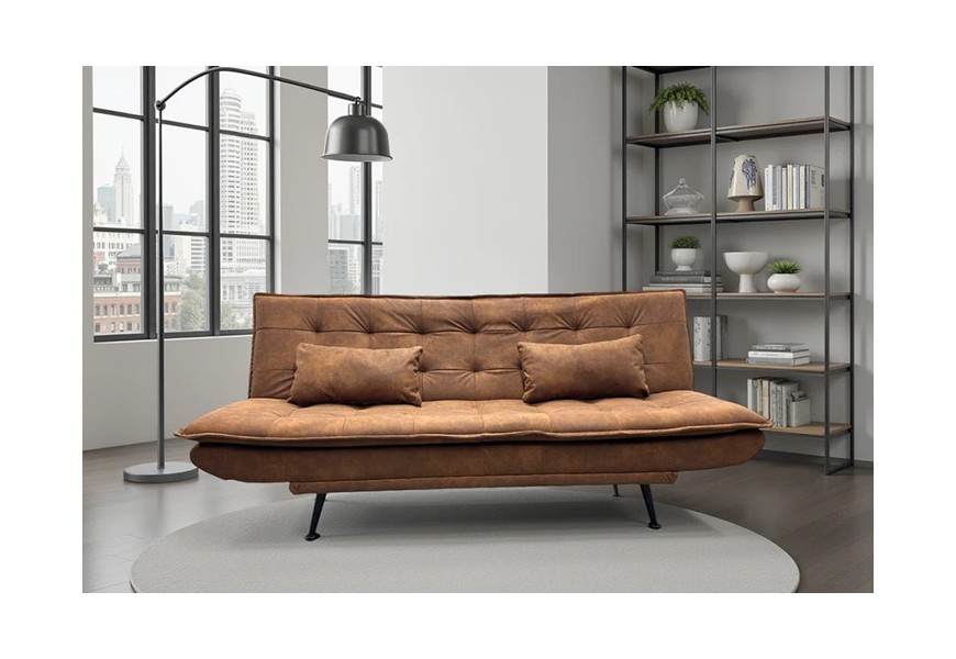 Modern&iacute; hněd&aacute; rozkl&aacute;dac&iacute; tř&iacute;m&iacute;stn&aacute; obd&eacute;ln&iacute;kov&aacute; sedačka Manchester s pro&scaron;&iacute;v&aacute;n&iacute;m s mikrovl&aacute;knov&yacute;m potahem 190 cm