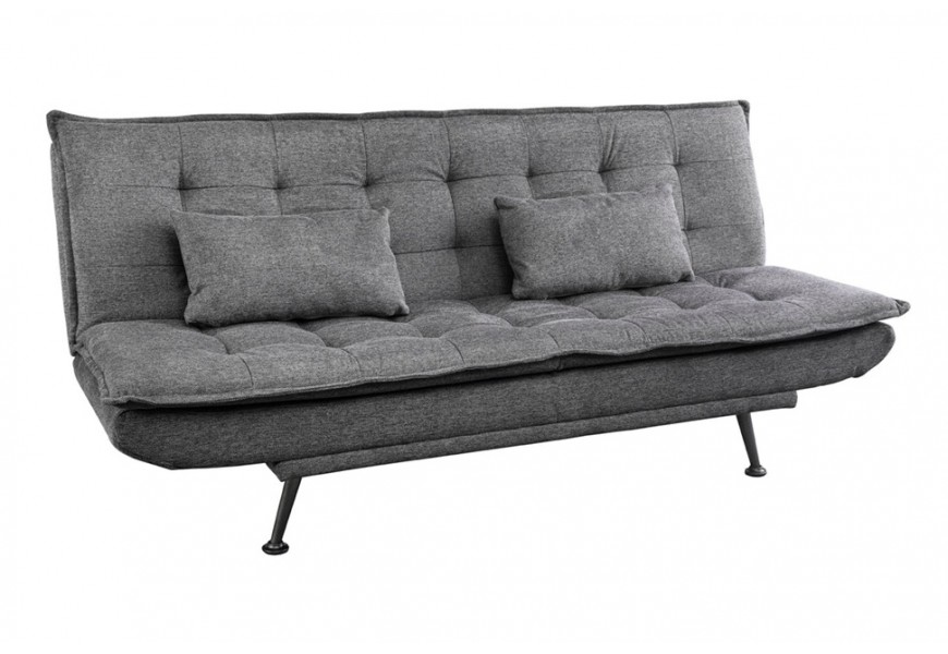 Skandinávská obdélníková rozkládací sedačka Manchester s prošíváním s lemováním po obvodu s kovovými zkosenými nožičkami v černé barvě se dvěma polštáři