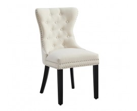 Z&aacute;meck&aacute; j&iacute;deln&iacute; židle Torino v b&iacute;l&eacute; barvě s chesterfield pro&scaron;&iacute;v&aacute;n&iacute;m a stř&iacute;brn&yacute;mi n&yacute;ty s čern&yacute;mi nožičkami 93 cm