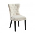 Z&aacute;meck&aacute; j&iacute;deln&iacute; židle Torino v b&iacute;l&eacute; barvě s chesterfield pro&scaron;&iacute;v&aacute;n&iacute;m a stř&iacute;brn&yacute;mi n&yacute;ty s čern&yacute;mi nožičkami 93 cm