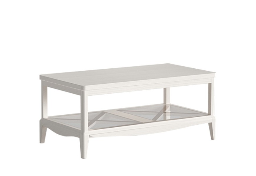 Luxusn&iacute; venkovsk&yacute; obd&eacute;ln&iacute;kov&yacute; konferenčn&iacute; stolek Quebec s polic&iacute; se skleněn&yacute;mi v&yacute;plněmi 110 cm