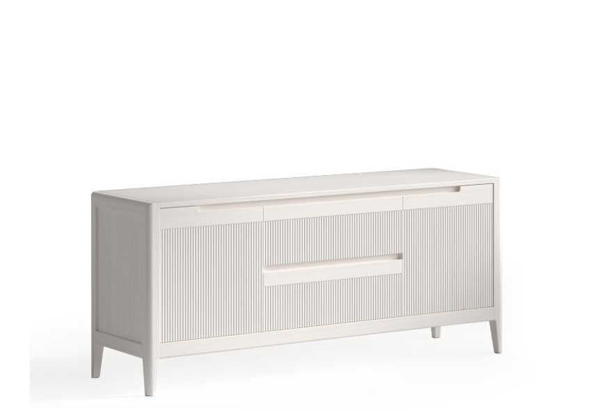 Luxusní moderní hnědý televizní stolek Tallin s vroubkovaným čelem a nízkými zkosenými nožičkami se dvěma dvířky a dvěma šuplíky