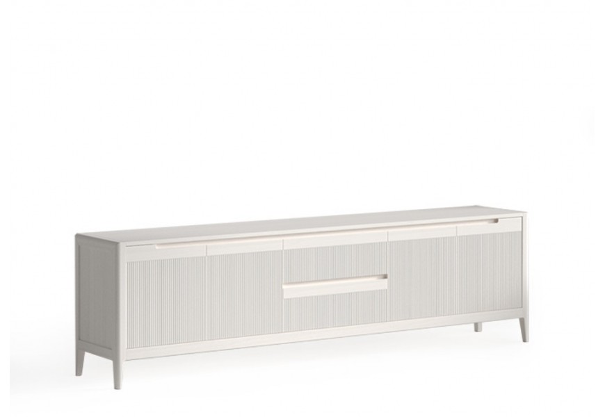 Luxusn&iacute; modern&iacute; čtyřdveřov&yacute; TV stolek Tallin s vroubkovan&yacute;m čelem s mramorovou deskou 231 cm